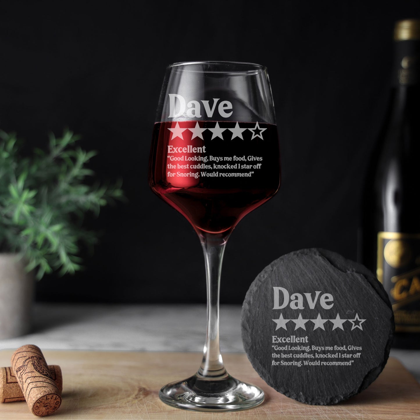 Personalised Novelty 5 Star Review Engraved Wine Glass and/or Coaster Set  - Always Looking Good - Glass & Round Coaster Set  