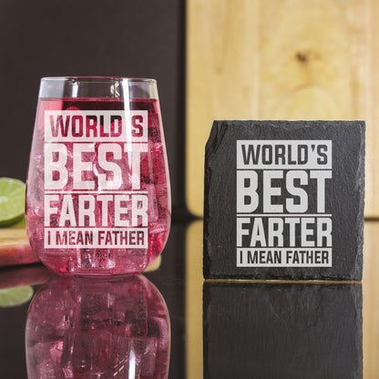 Best Farter I Mean Father Engraved Stemless Gin Glass - Gift for Dad