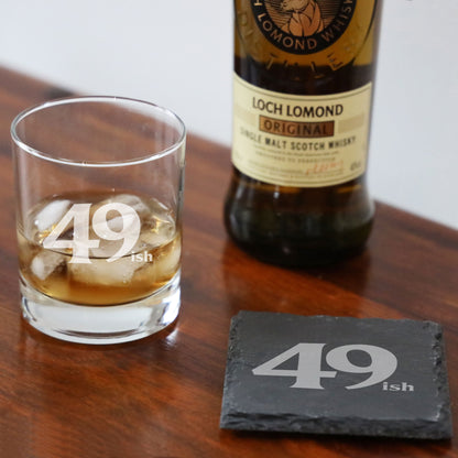 Milestone Birthday Gifts - “ish” Engraved Whisky Glass and/or Coaster Set