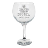 Congrats on Being my Sister-in-Law Engraved Gin Glass Birthday Gift