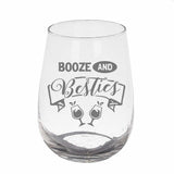 Booze and Besties Engraved Stemless Gin Glass Birthday Gift for Best Friend