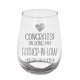 Congrats on Being my Father-in-Law Engraved Stemless Gin Glass Birthday Gift