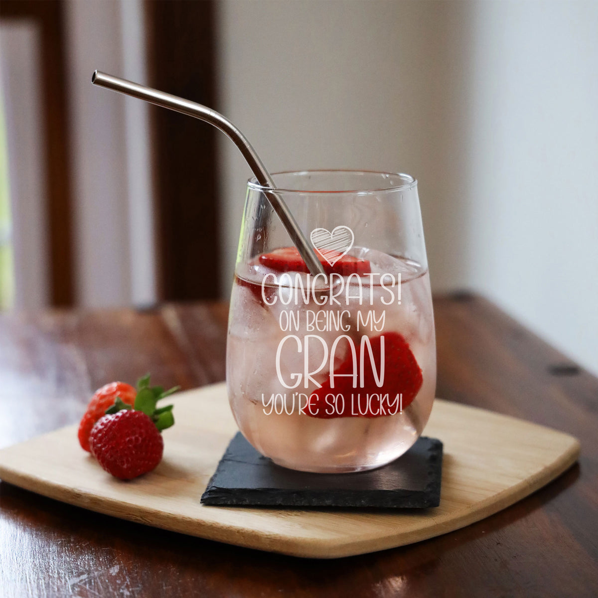 Congrats on Being my Gran Engraved Stemless Gin Glass Birthday Gift