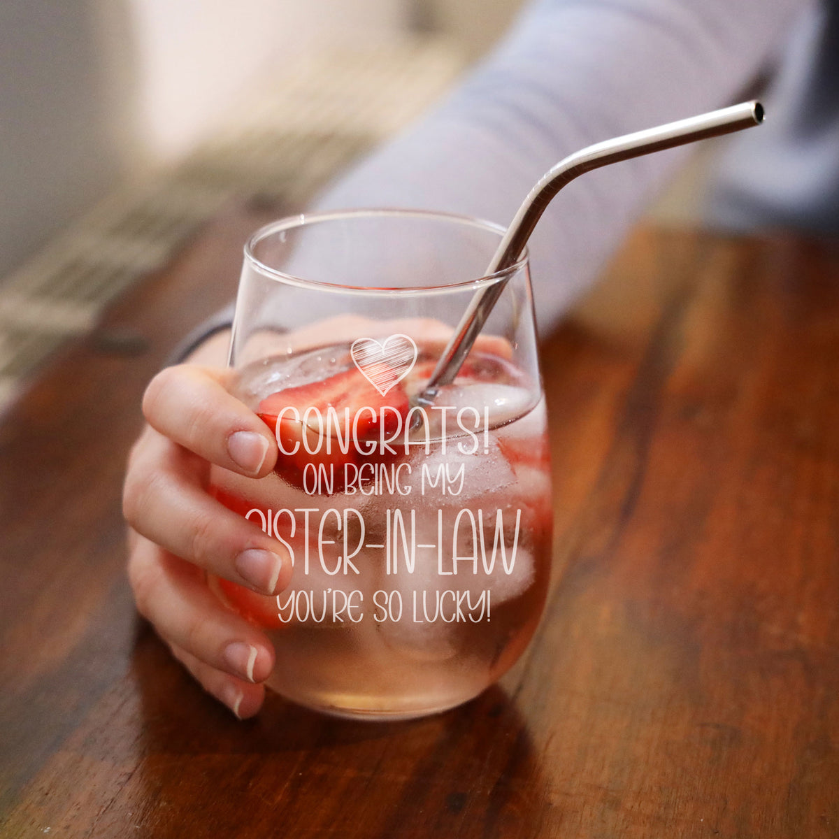 Congrats on Being my Sister-in-Law Engraved Stemless Gin Glass Birthday Gift