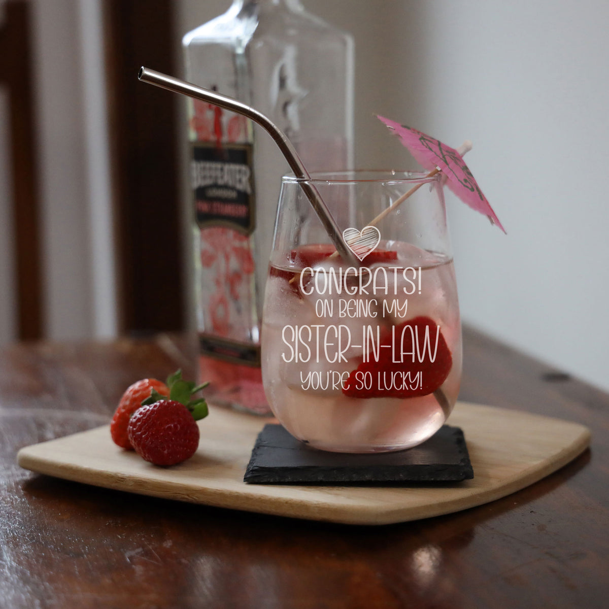Congrats on Being my Sister-in-Law Engraved Stemless Gin Glass Birthday Gift
