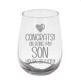 Congrats on Being my Son Engraved Stemless Gin Glass Birthday Gift for Son