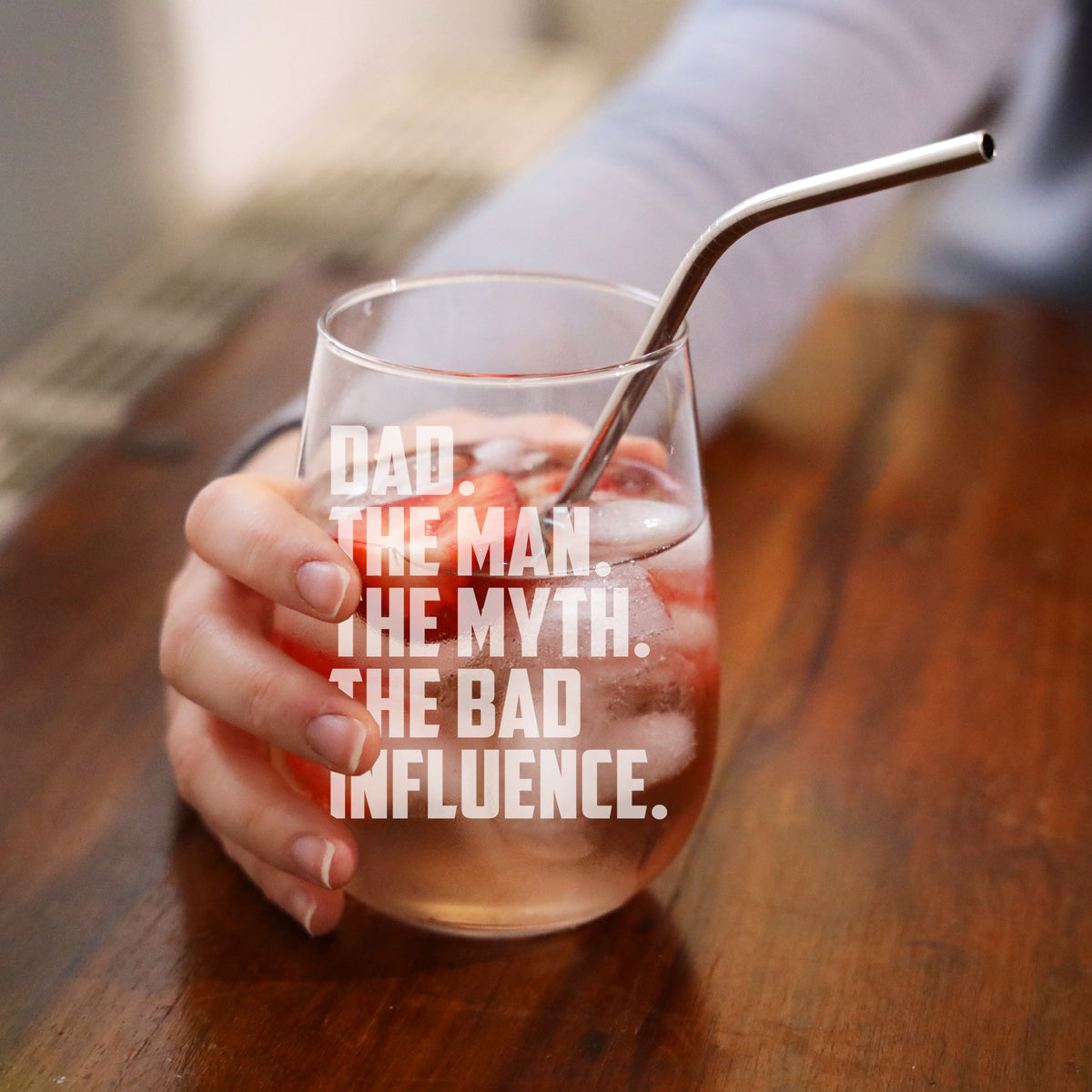 Dad The Man The Myth The Bad Influence Engraved Stemless Gin Glass Birthday Gift