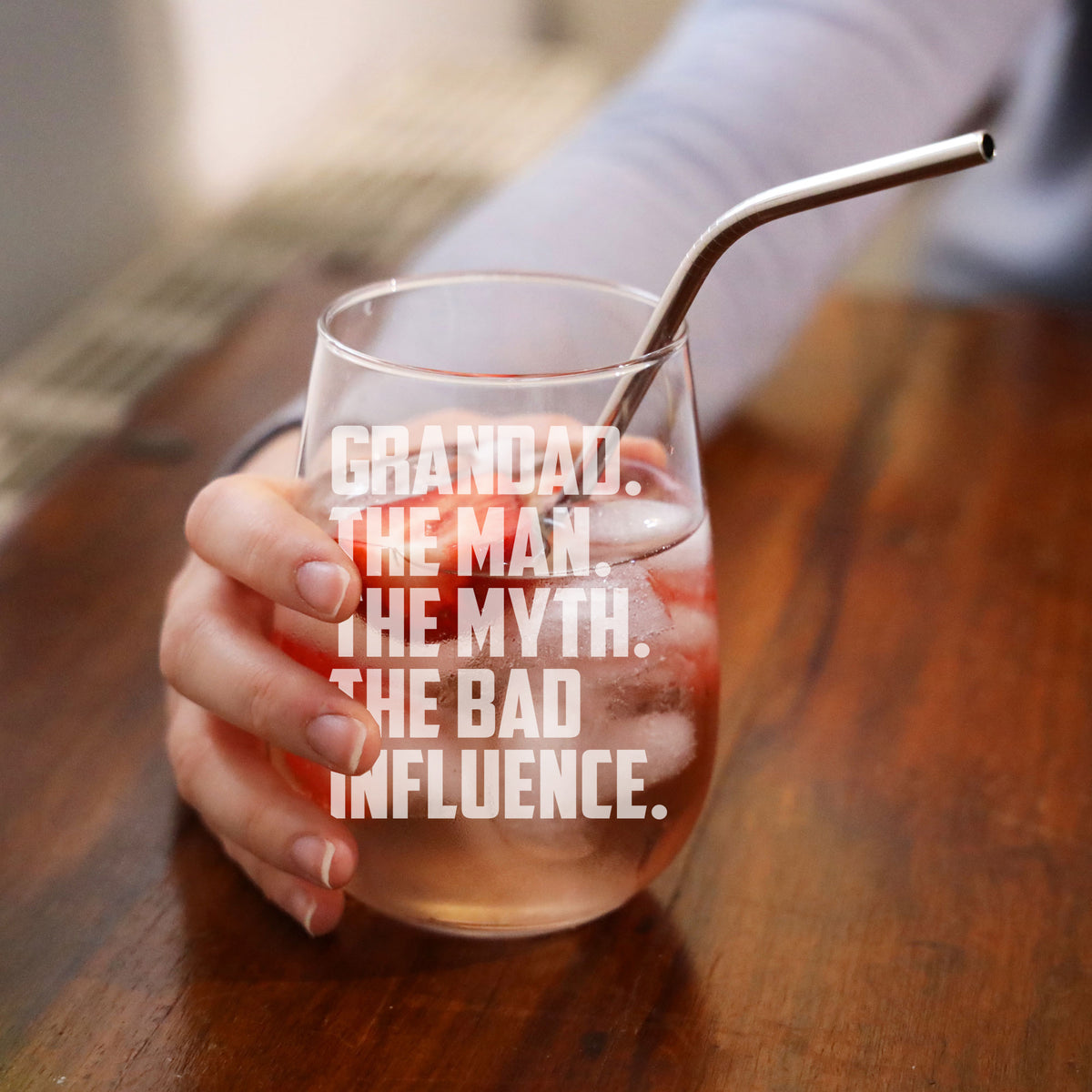 Grandad The Man The Myth The Bad Influence Stemless Gin Glass Birthday Gift
