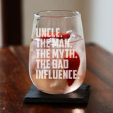 Uncle The Man The Myth The Bad Influence Stemless Gin Glass Birthday Gift