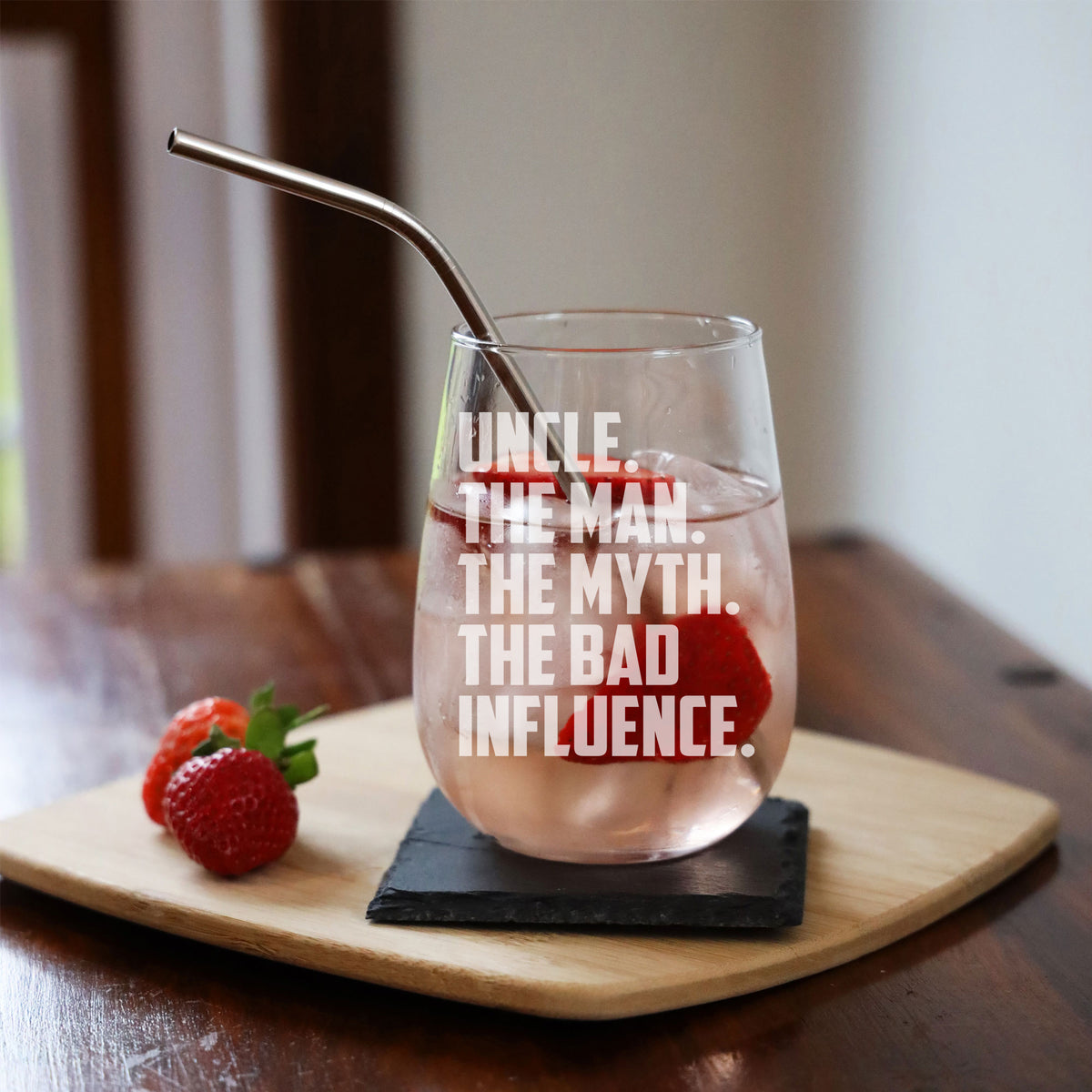 Uncle The Man The Myth The Bad Influence Stemless Gin Glass Birthday Gift