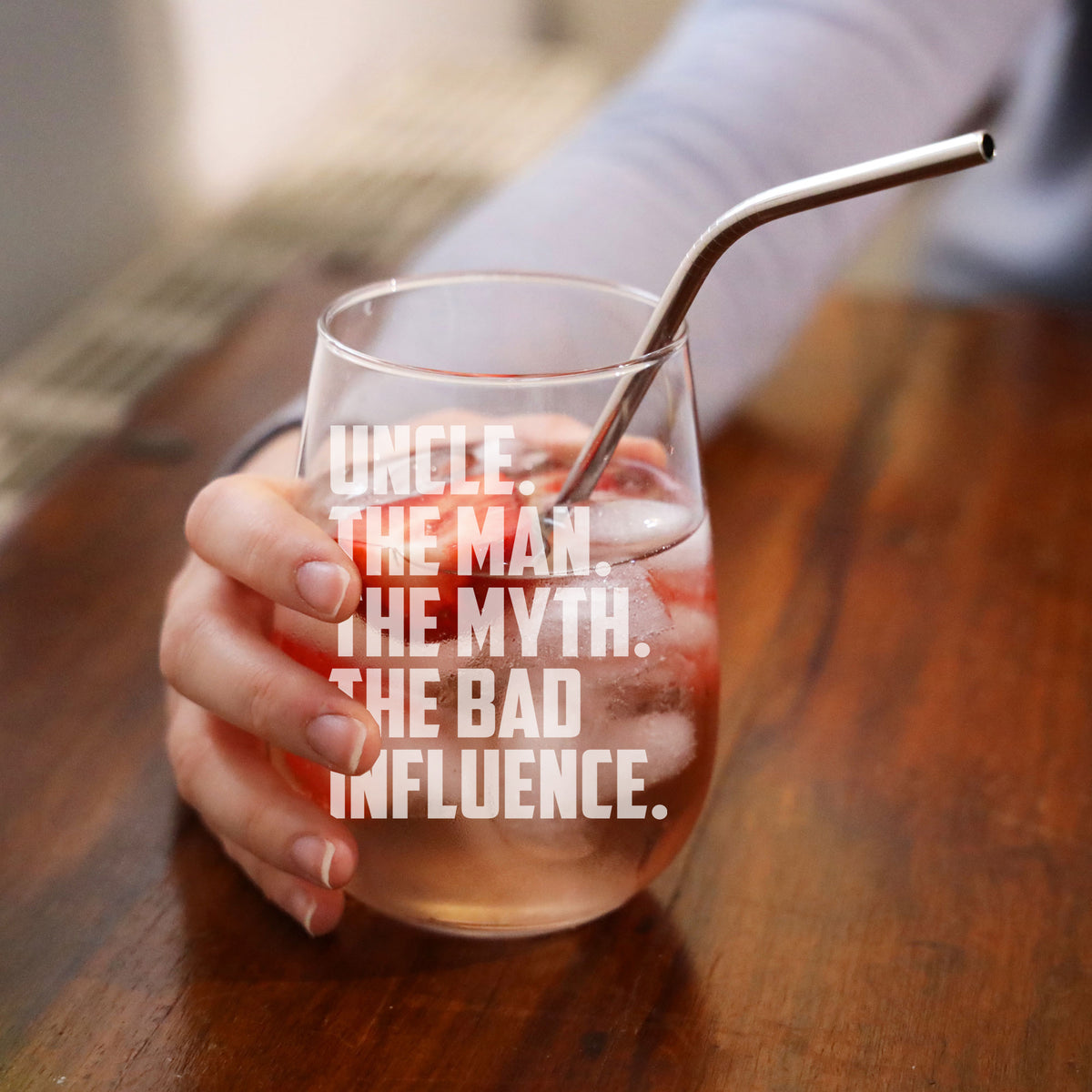 Uncle The Man The Myth The Bad Influence Stemless Gin Glass Birthday Gift