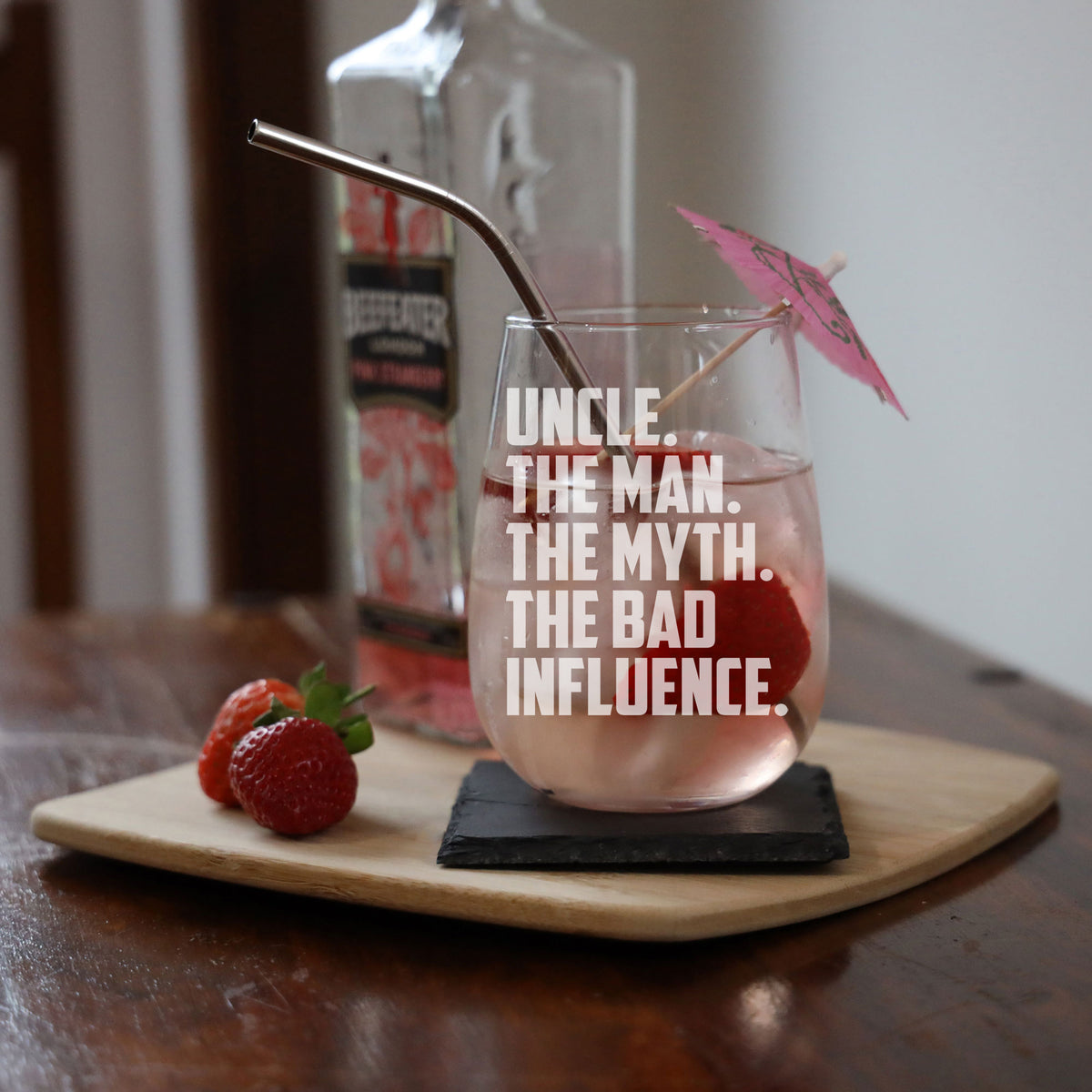 Uncle The Man The Myth The Bad Influence Stemless Gin Glass Birthday Gift