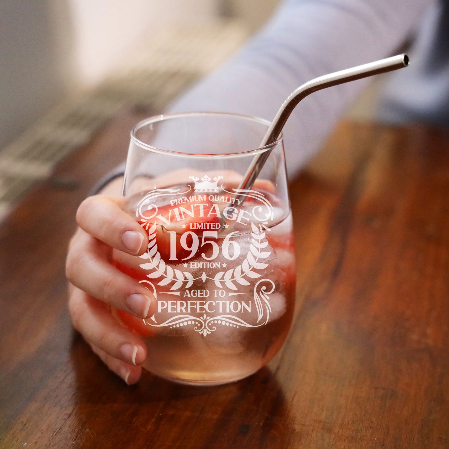 Vintage Any Age Engraved Stemless Gin Glass – Personalised Birthday Gift