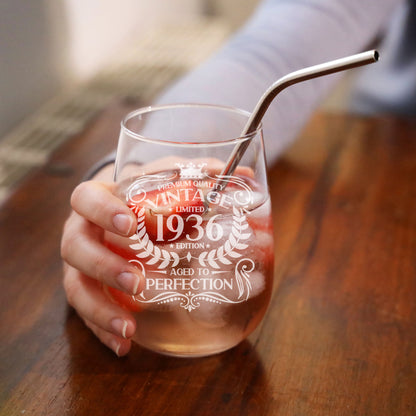 Vintage Any Age Engraved Stemless Gin Glass – Personalised Birthday Gift