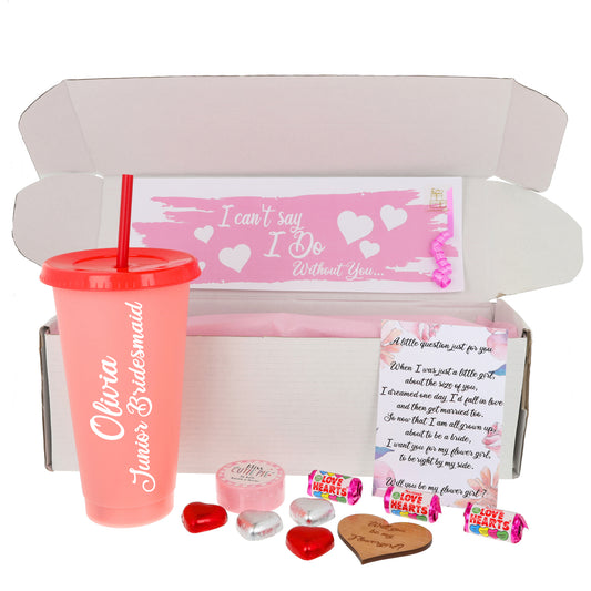 Personalised Flower Girl Proposal Gift – Pink Juice Cup Keepsake