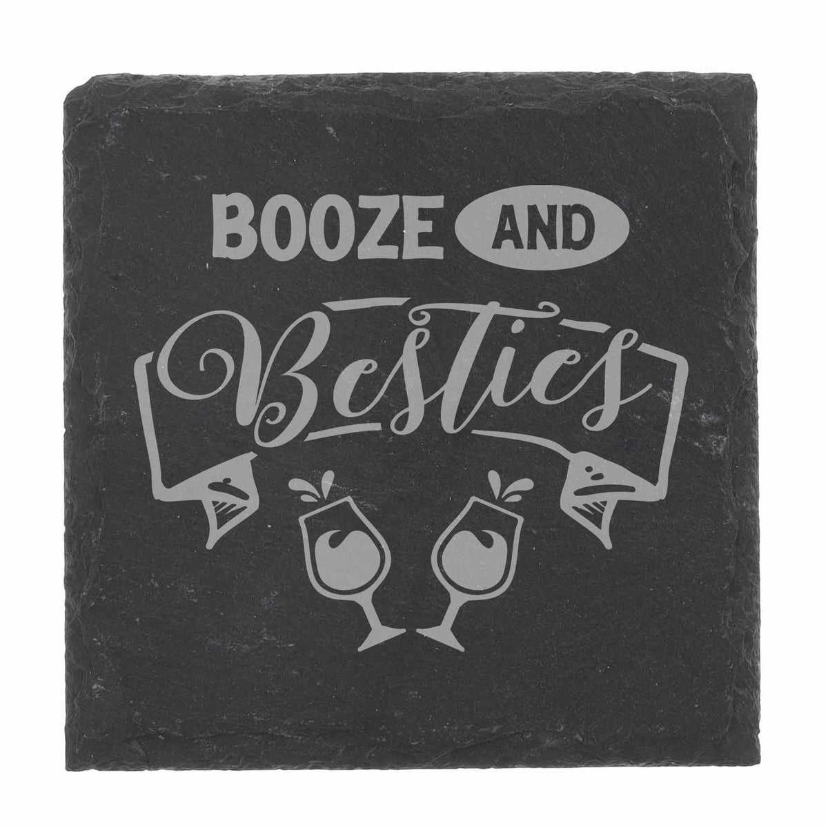 Booze and Besties Engraved Slate Coaster Birthday Gift For Best Friend