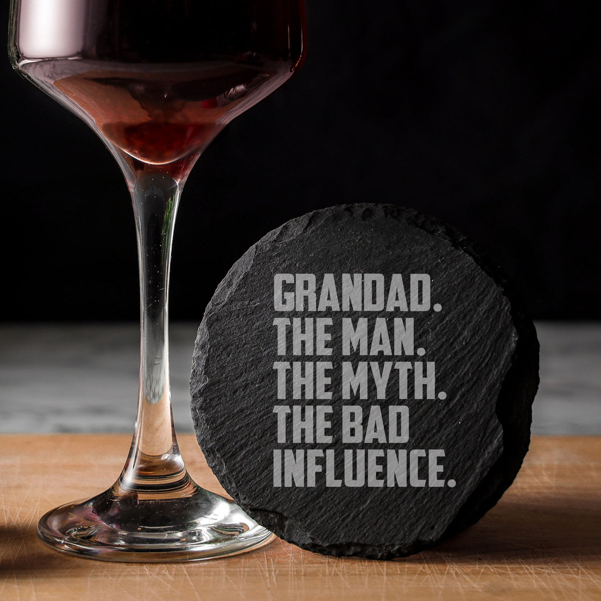 Grandad The Man The Myth The Bad Influence Engraved Slate Coaster Birthday Gift