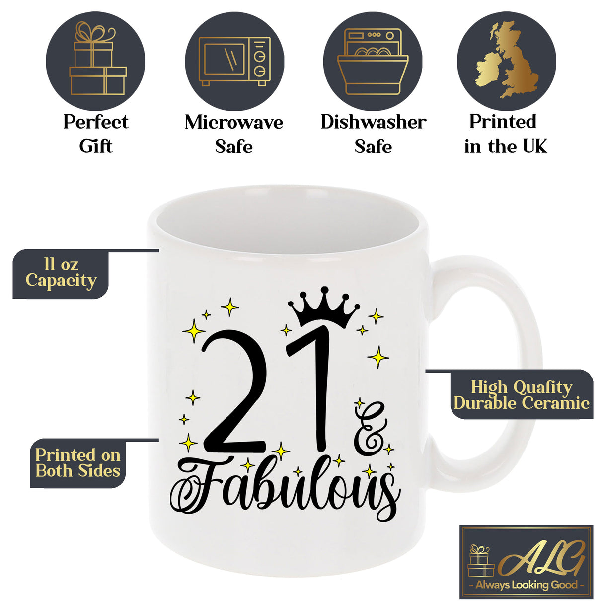21 and Fabulous 21st Birthday Coffee Mug for Tea or Coffee
