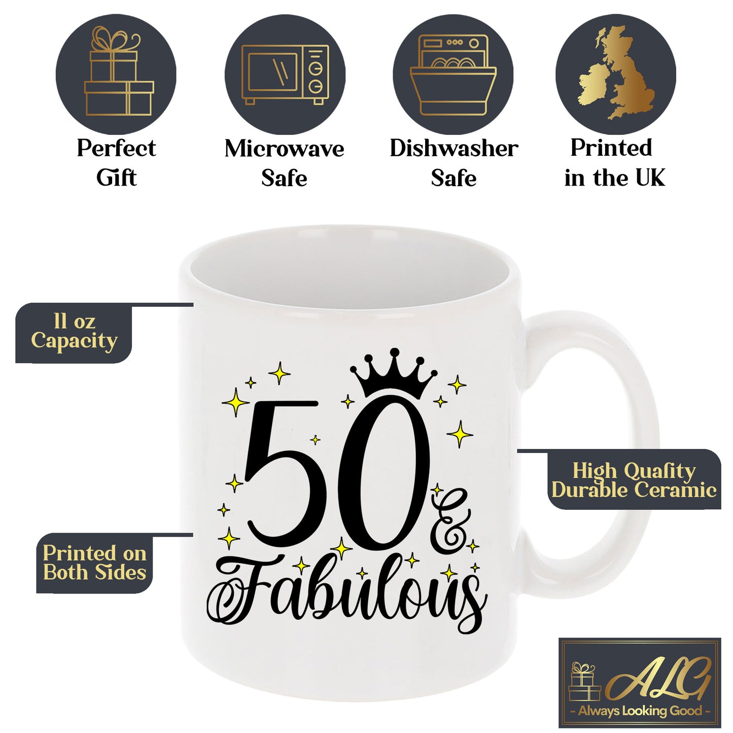 50 and Fabulous 50th Birthday Coffee Mug for Tea or Coffee