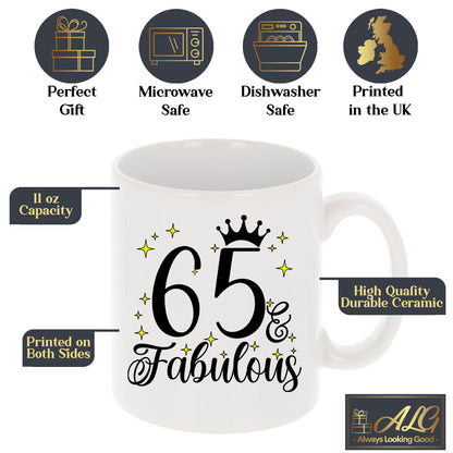 65 and Fabulous 65th Birthday Coffee Mug for Tea or Coffee