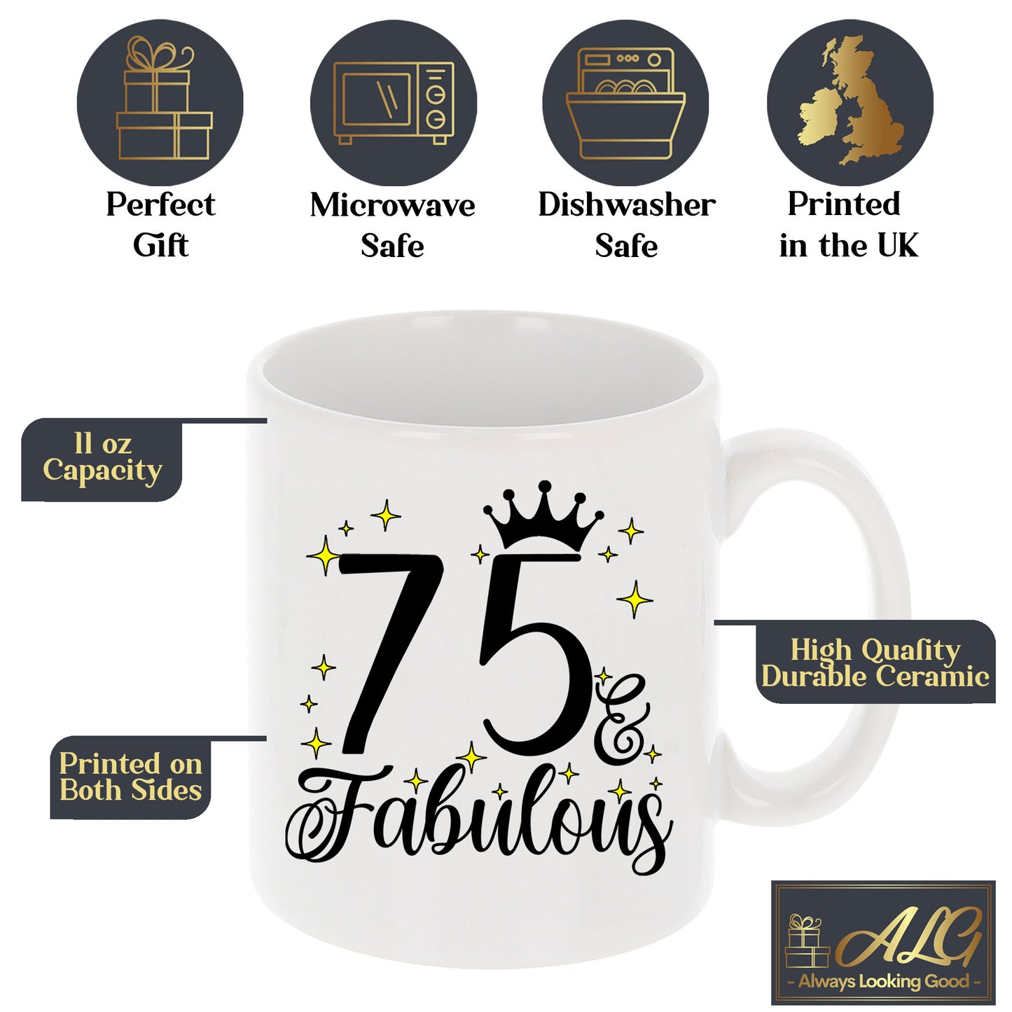 75 and Fabulous 75th Birthday Coffee Mug for Tea or Coffee
