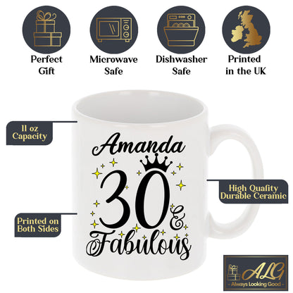30 and Fabulous 30th Birthday Coffee Mug for Tea or Coffee