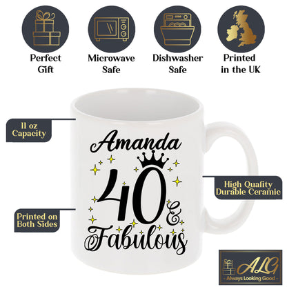 40 and Fabulous 40th Birthday Coffee Mug for Tea or Coffee