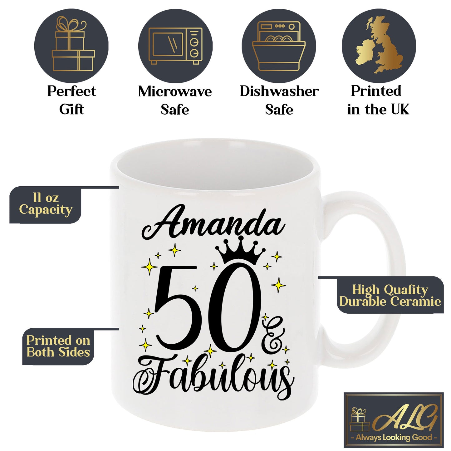 50 and Fabulous 50th Birthday Coffee Mug for Tea or Coffee
