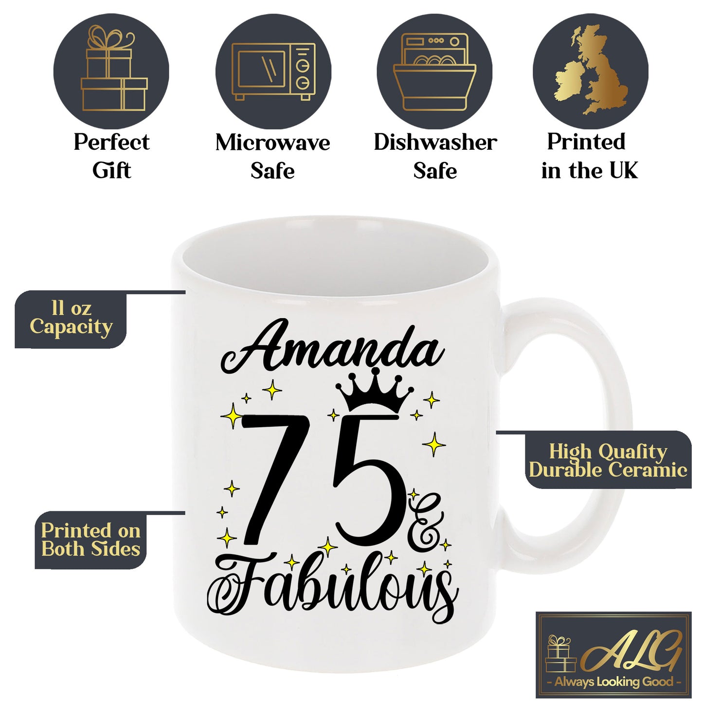 75 and Fabulous 75th Birthday Coffee Mug for Tea or Coffee