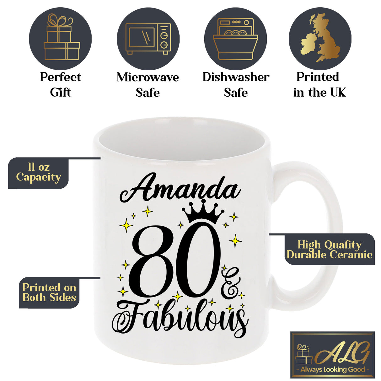 80 and Fabulous 80th Birthday Coffee Mug for Tea or Coffee