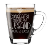 Congrats on Being my Husband Engraved Glass Coffee Mug Birthday Gift