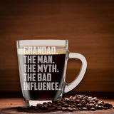Grandad The Man The Myth The Bad Influence Glass Coffee Mug Birthday Gift