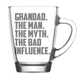 Grandad The Man The Myth The Bad Influence Glass Coffee Mug Birthday Gift