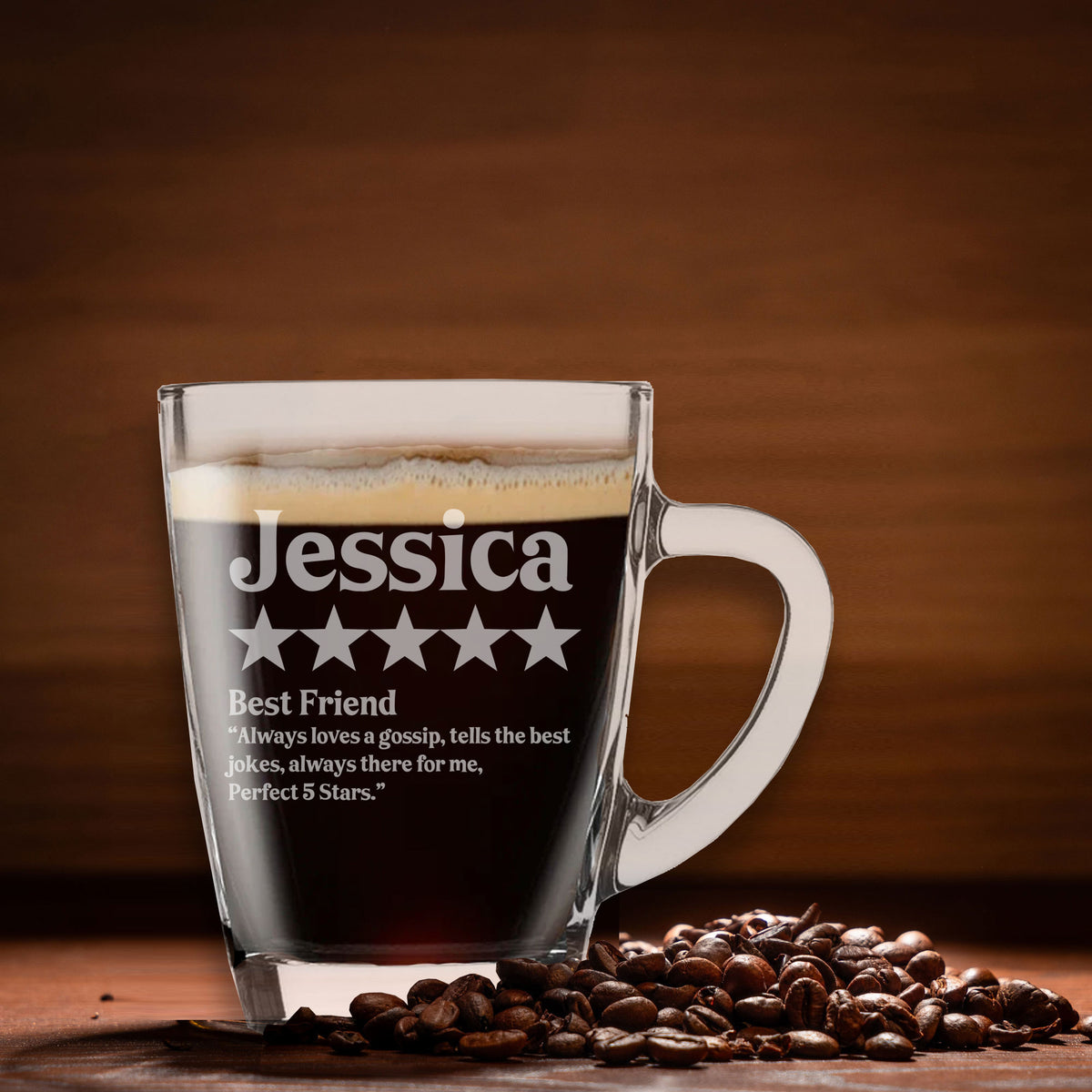 Personalised Review Engraved Glass Mug
