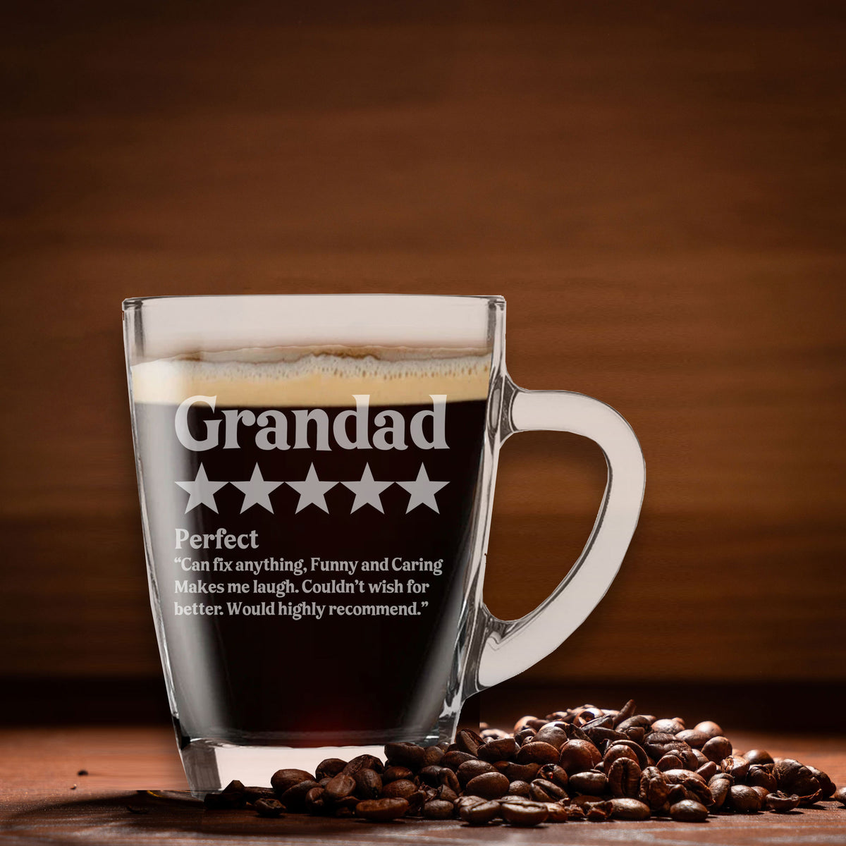 Personalised Review Engraved Glass Mug
