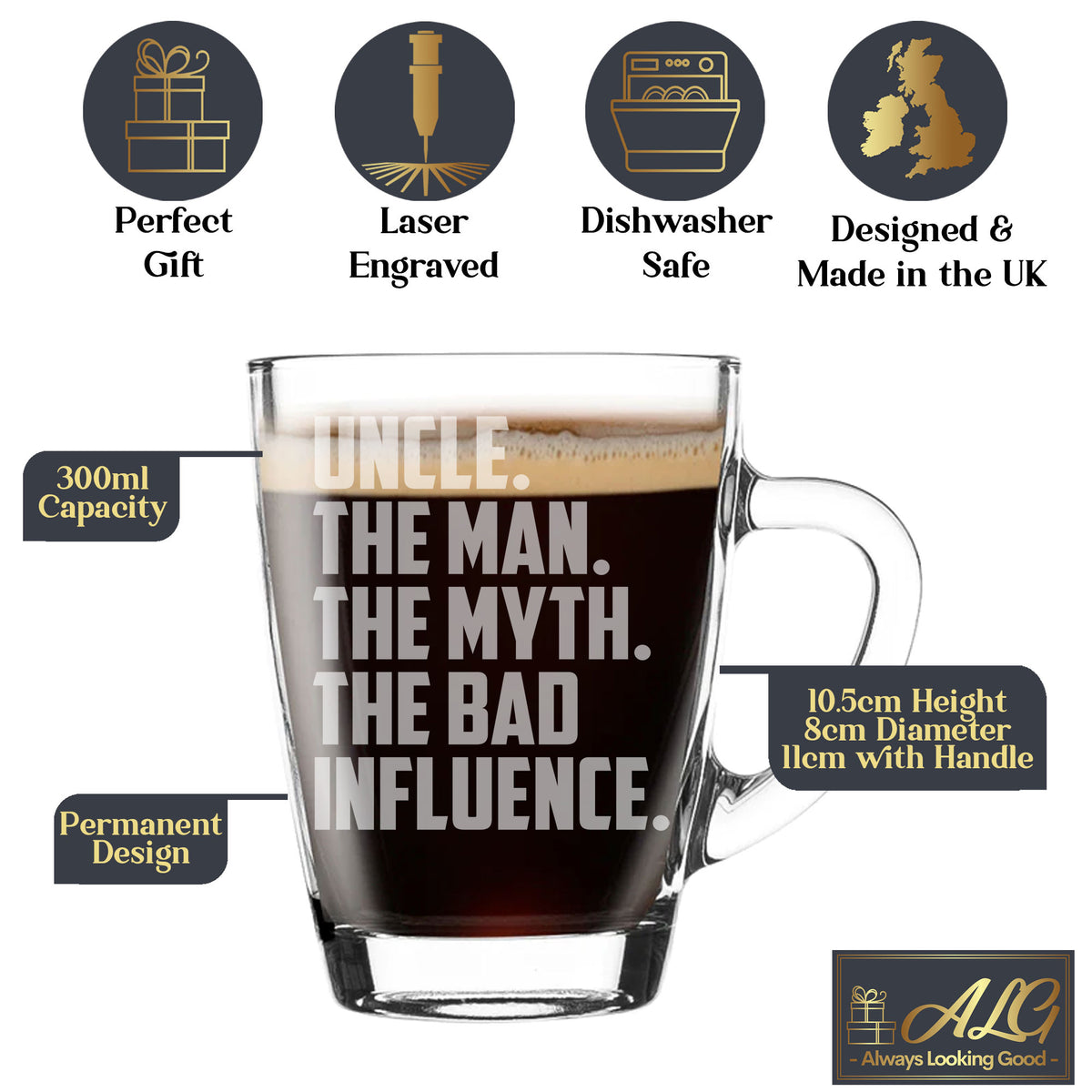 Uncle The Man The Myth The Bad Influence Engraved Glass Coffee Mug
