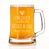Congrats on Being my Mother-in-Law Engraved Beer Stein Birthday Gift