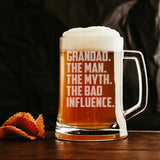 Grandad The Man The Myth The Bad Influence Engraved Beer Stein Birthday Gift