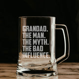 Grandad The Man The Myth The Bad Influence Engraved Beer Stein Birthday Gift