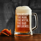 Grandad The Man The Myth The Bad Influence Engraved Beer Stein Birthday Gift