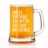 Uncle The Man The Myth The Bad Influence Engraved Beer Stein Birthday Gift
