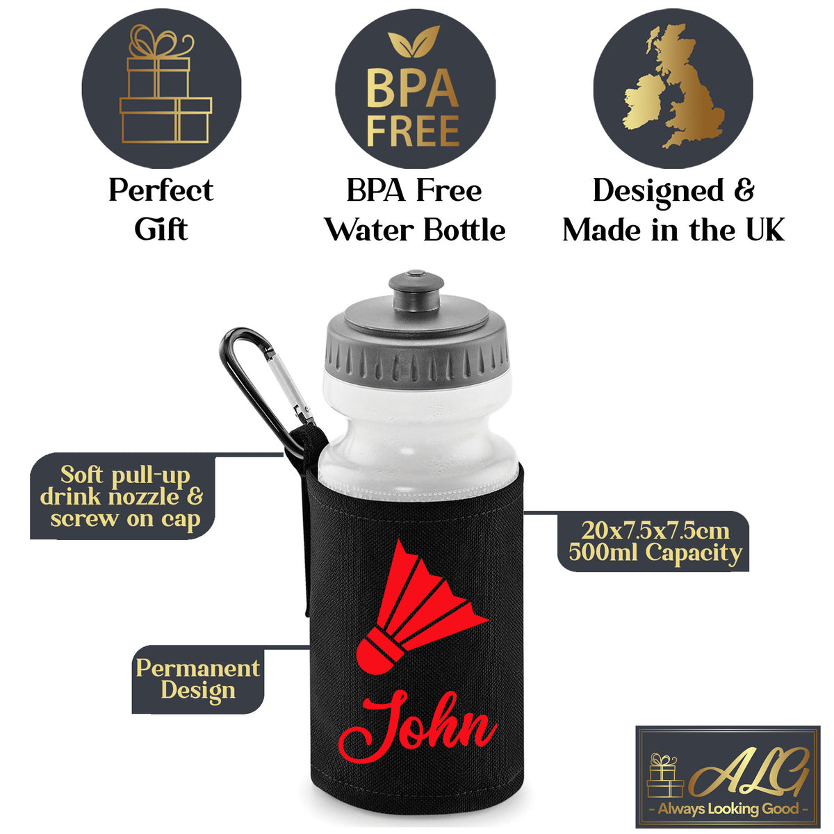 Black Water Bottle & Holder