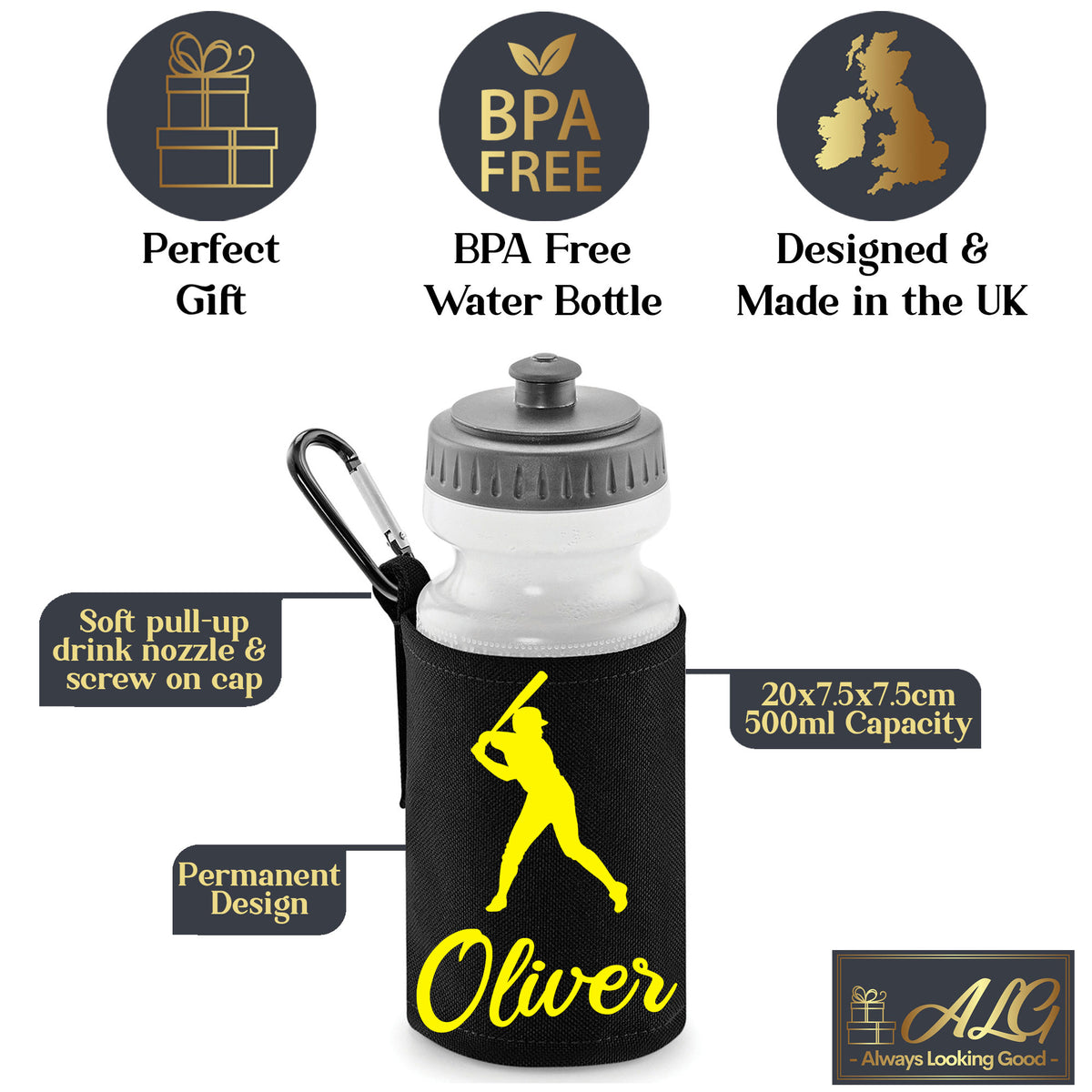 Black Water Bottle & Holder
