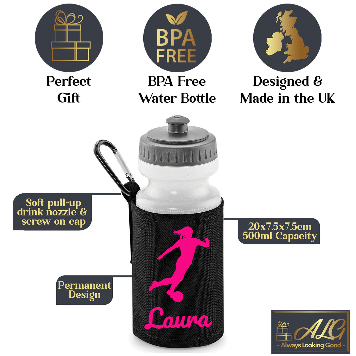 Black Water Bottle & Holder