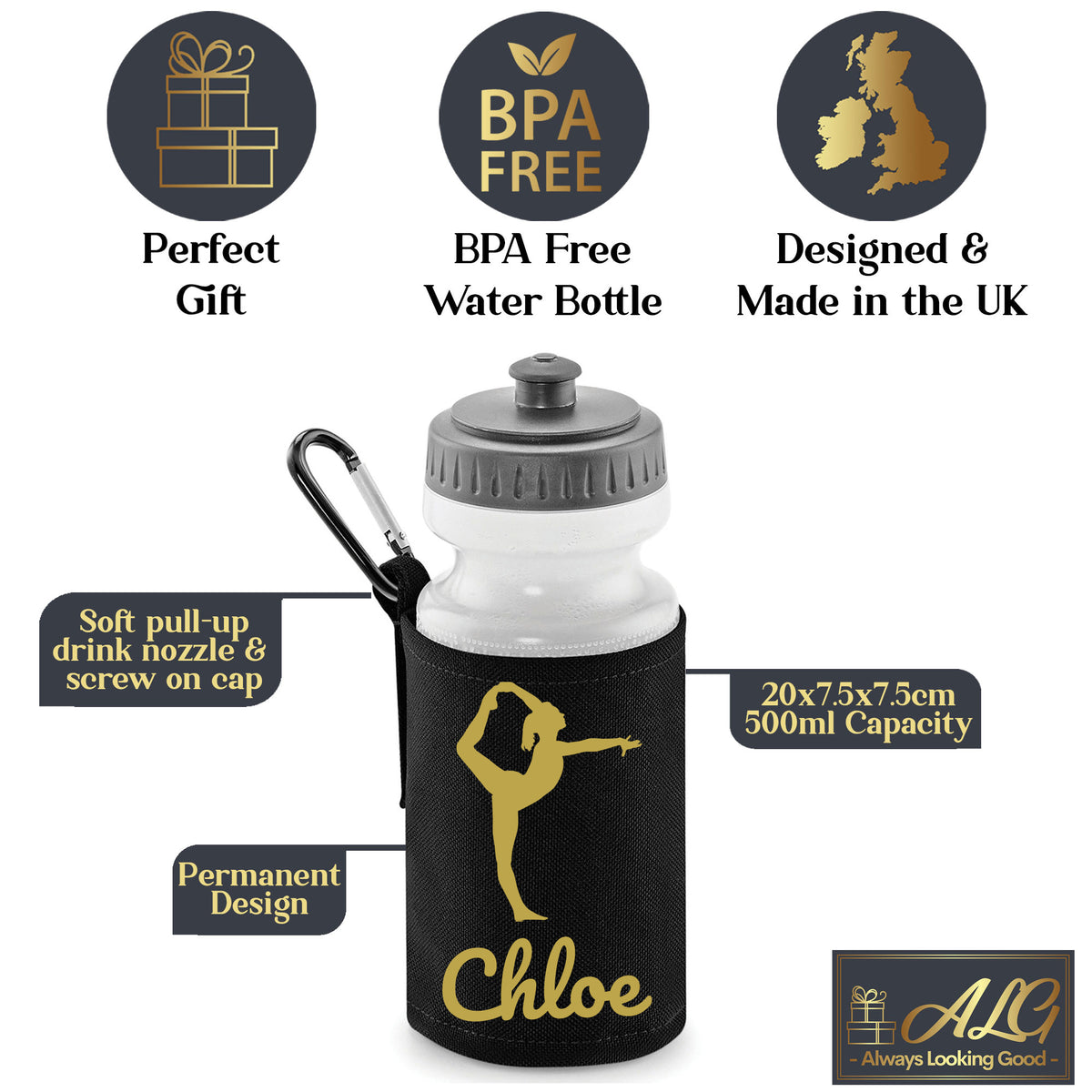 Black Water Bottle & Holder