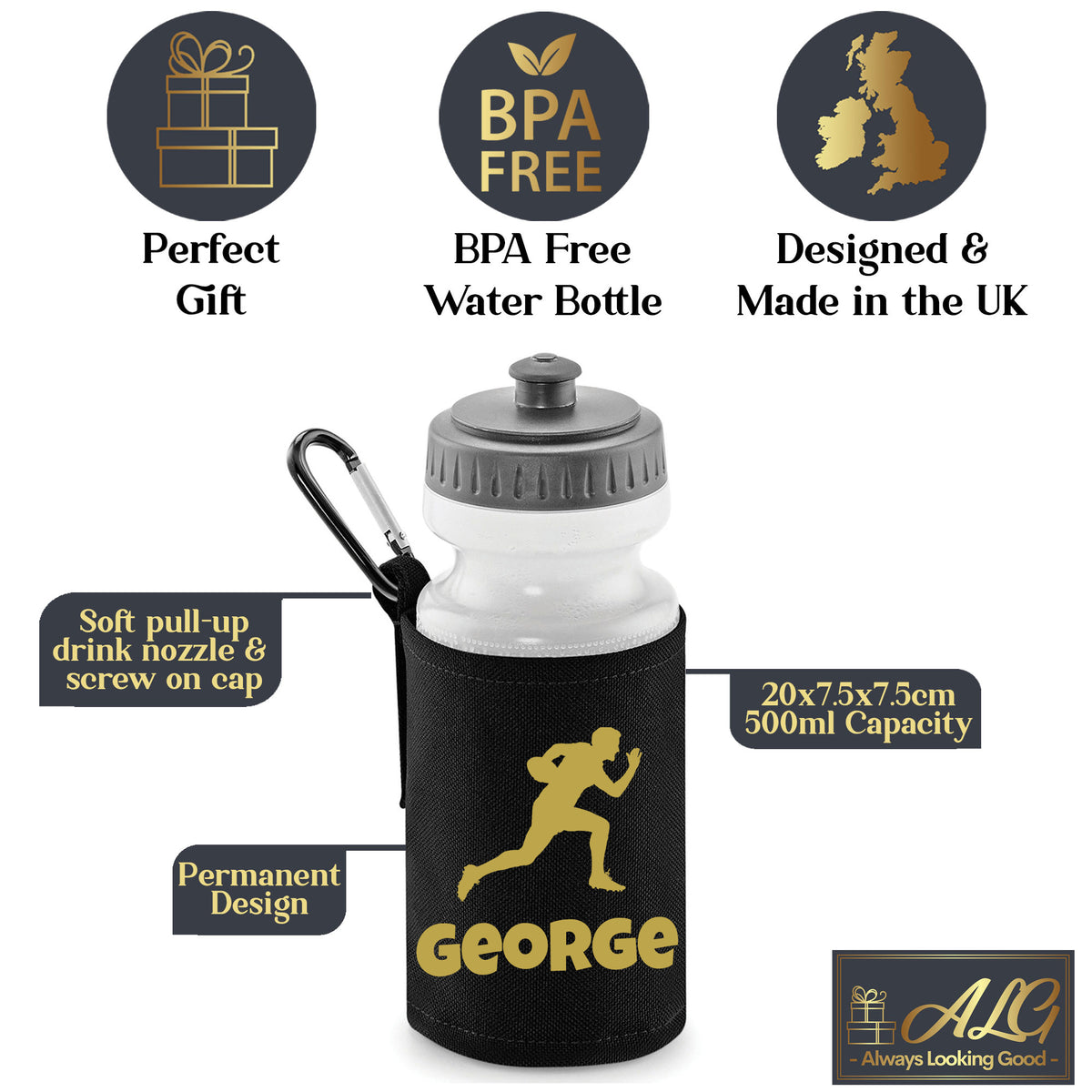 Black Water Bottle & Holder