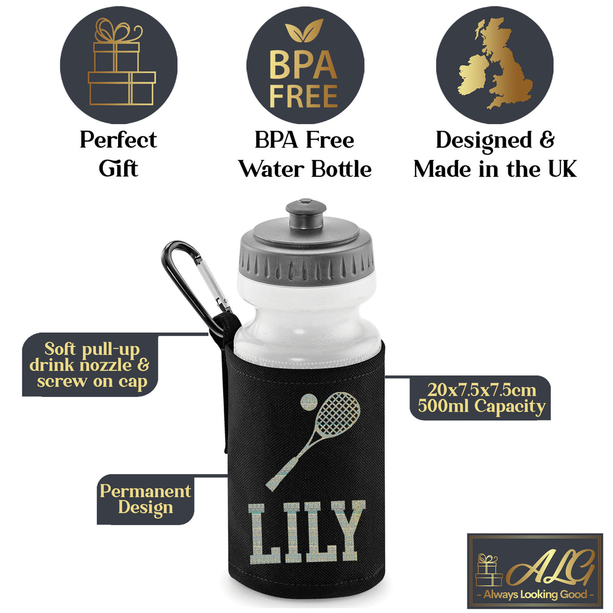 Black Water Bottle & Holder