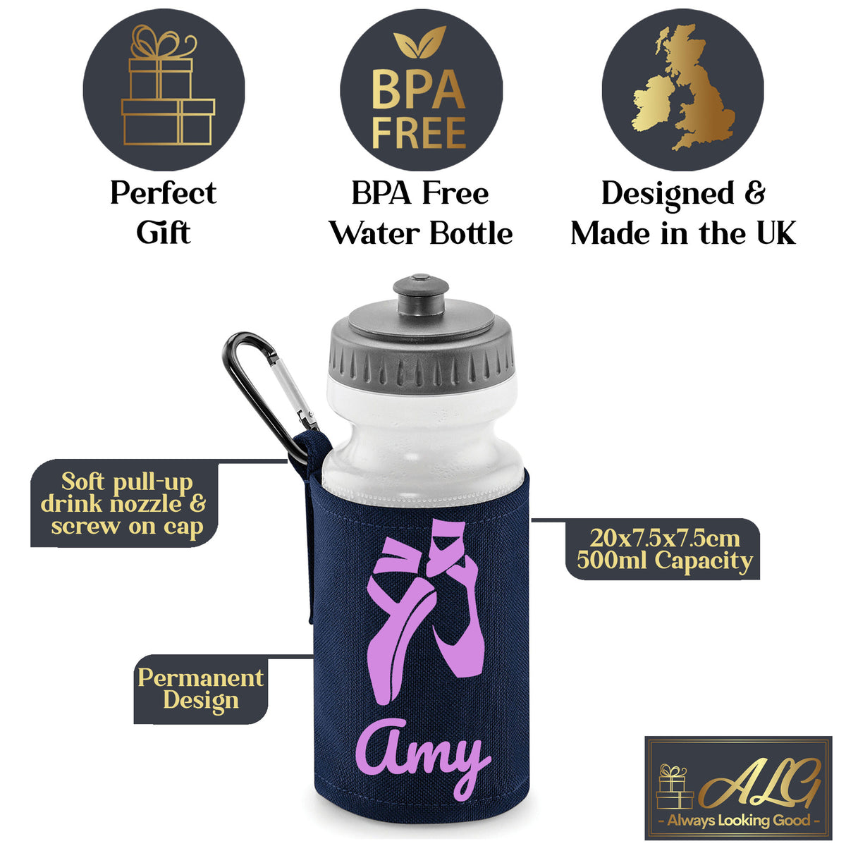 Navy Water Bottle & Holder