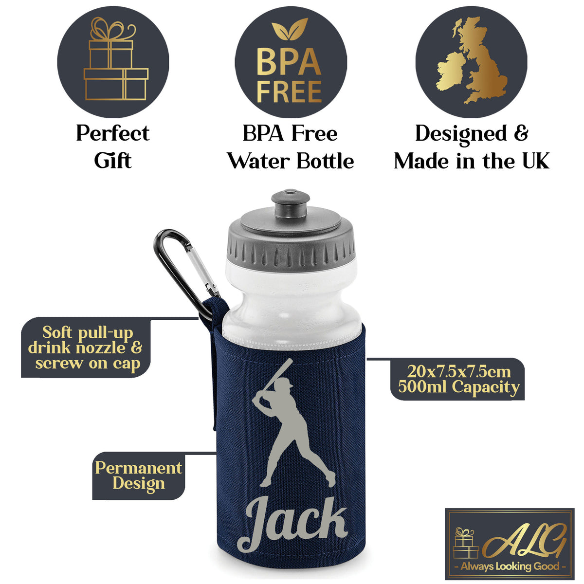 Navy Water Bottle & Holder