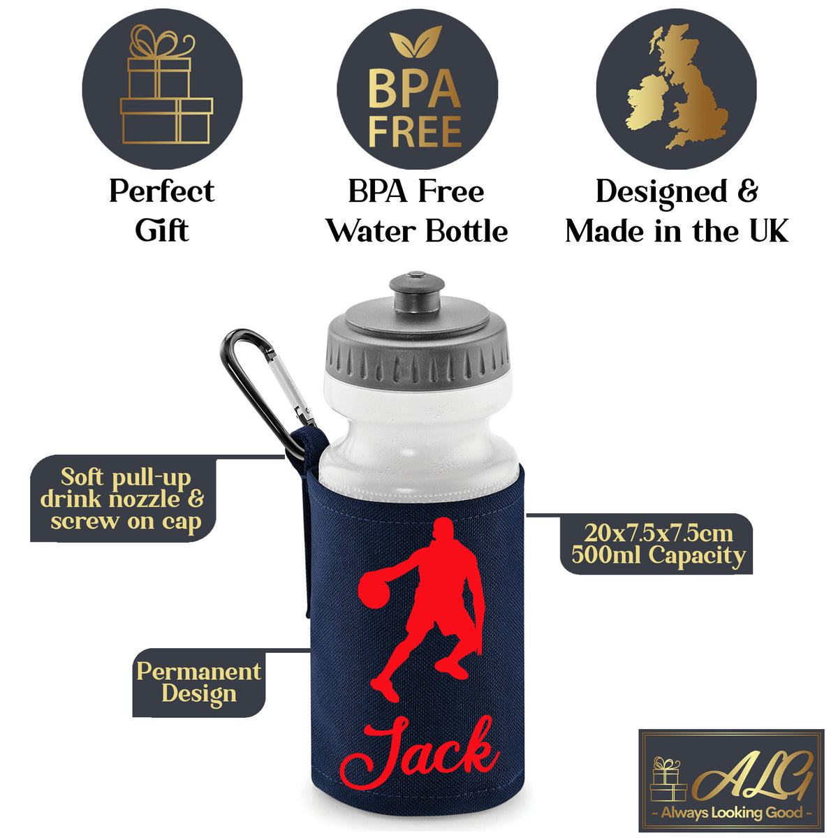 Navy Water Bottle & Holder
